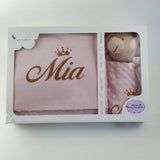 Personalisierte Decke mit Teddy (Regalo-Set) Minky | Rosa - Minas Baby Paradies