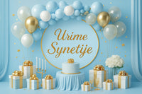 Hintergrundbanner Urime Synetija 1,80×2,30m  Hellblau/Gold