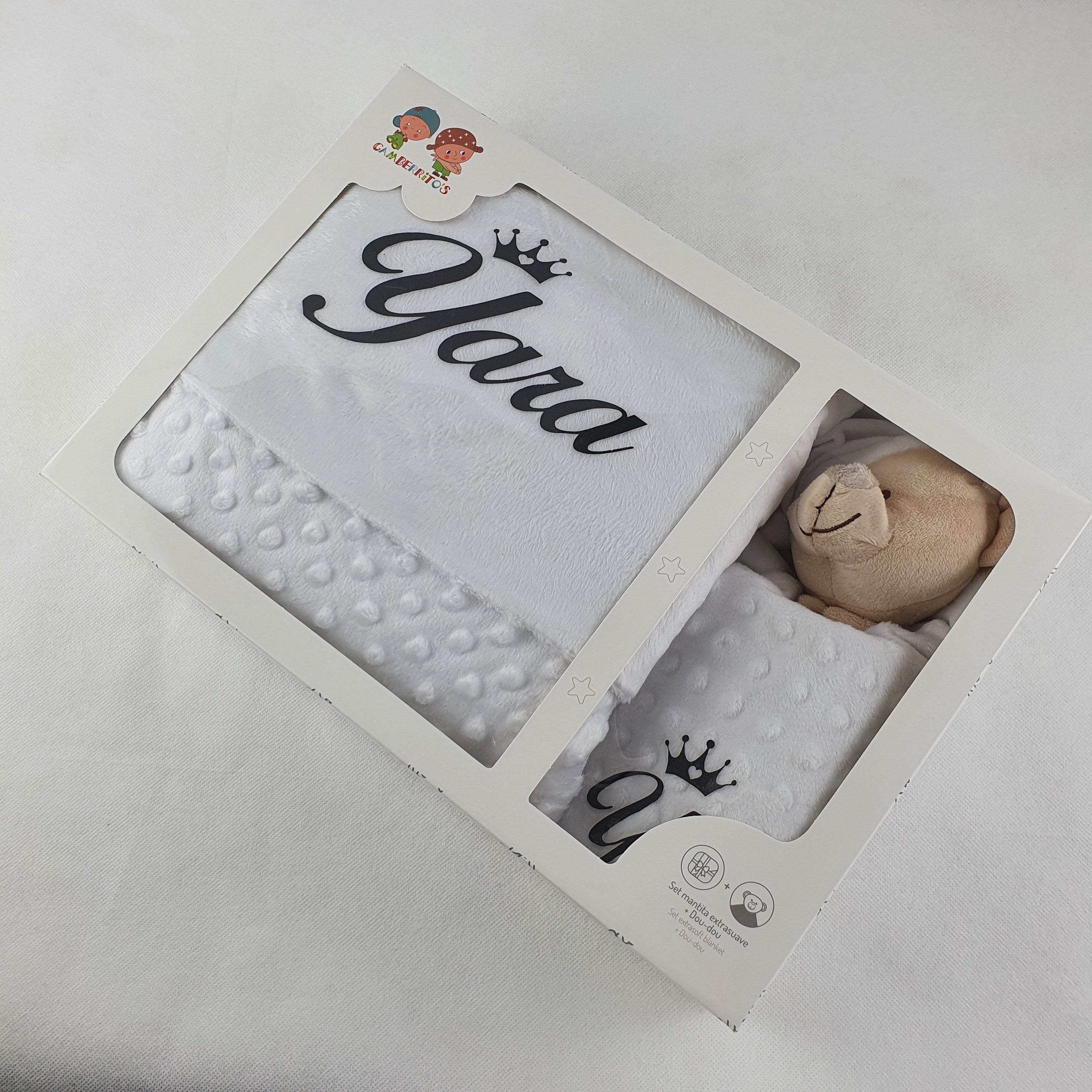 Personalisierte Decke mit Teddy (Regalo-Set) Minky | Weiß - Minas Baby Paradies