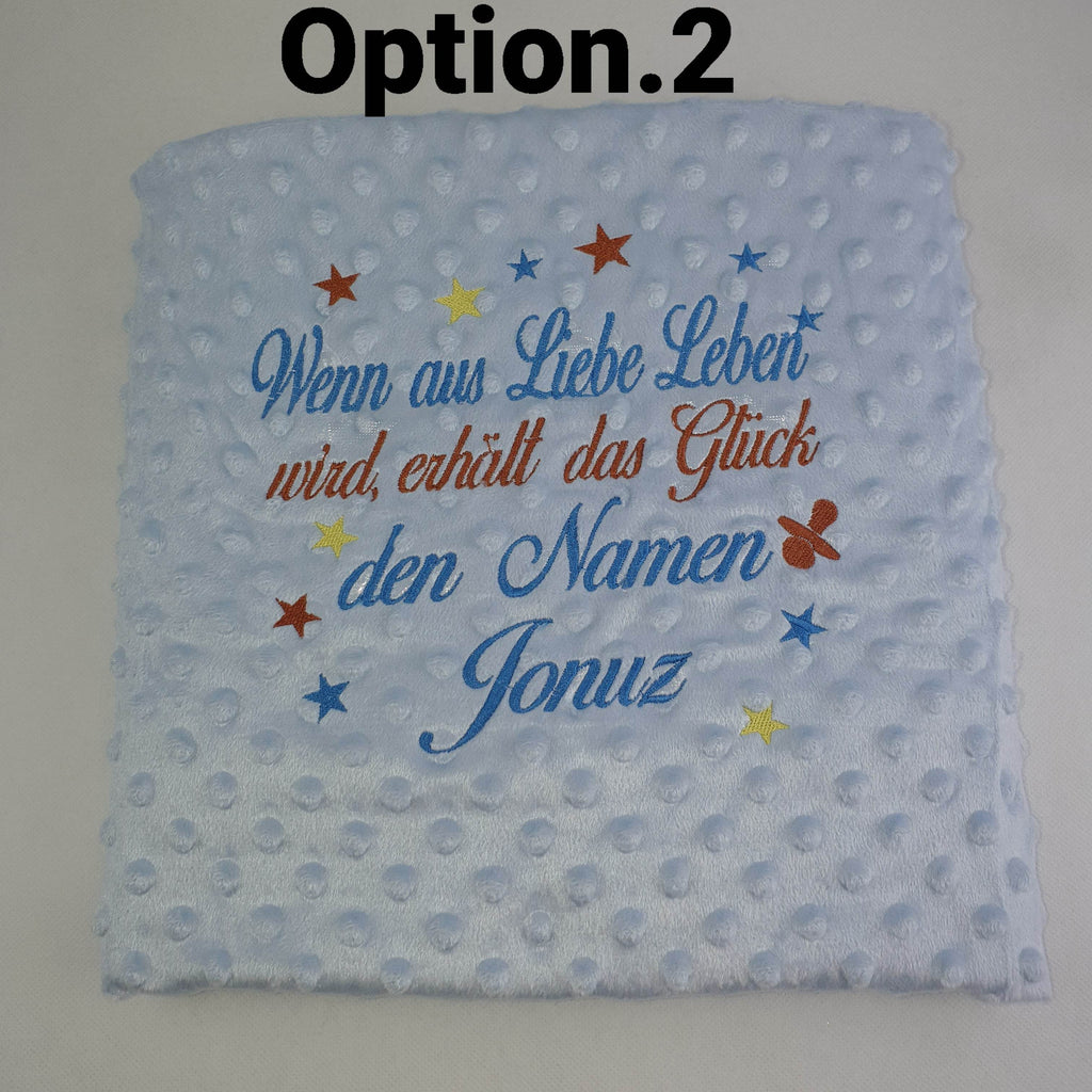 Personalisierte Babydecke mit Wunschtext Minky | Bestickt - Minas Baby Paradies