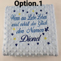 Personalisierte Babydecke mit Wunschtext Minky | Bestickt - Minas Baby Paradies