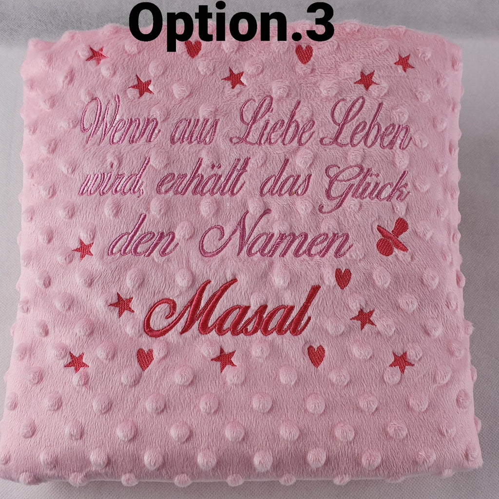Personalisierte Babydecke mit Wunschtext Minky | Bestickt - Minas Baby Paradies