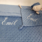 Personalisierte Decke mit Teddy (Regalo-Set) Minky | Royalblau - Minas Baby Paradies