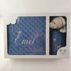Personalisierte Decke mit Teddy (Regalo-Set) Minky | Royalblau - Minas Baby Paradies