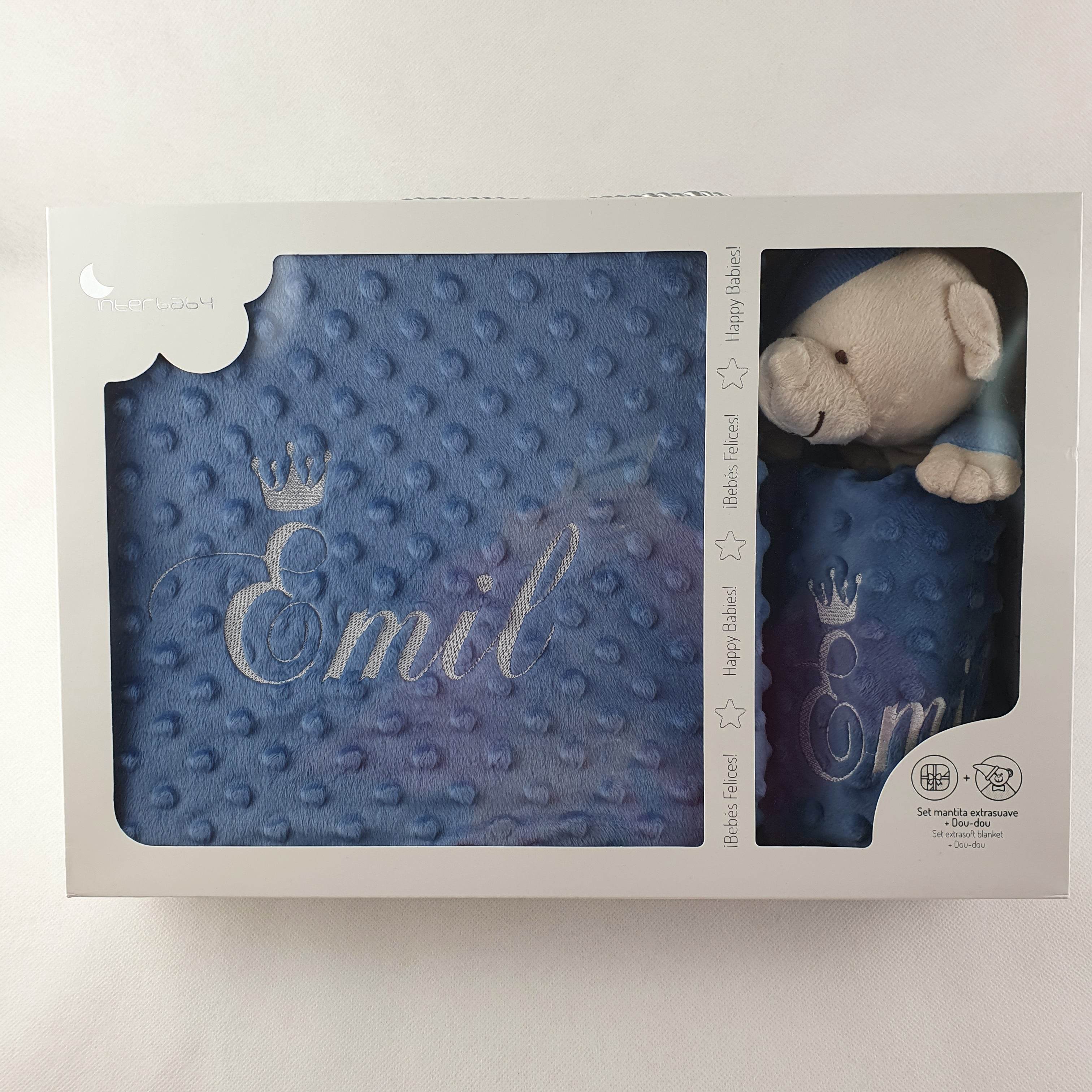 Personalisierte Decke mit Teddy (Regalo-Set) Minky | Royalblau - Minas Baby Paradies