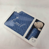 Personalisierte Decke mit Teddy (Regalo-Set) Minky | Royalblau - Minas Baby Paradies
