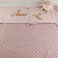 Personalisierte Decke mit Teddy (Regalo-Set) Minky | Rosa Pastell - Minas Baby Paradies