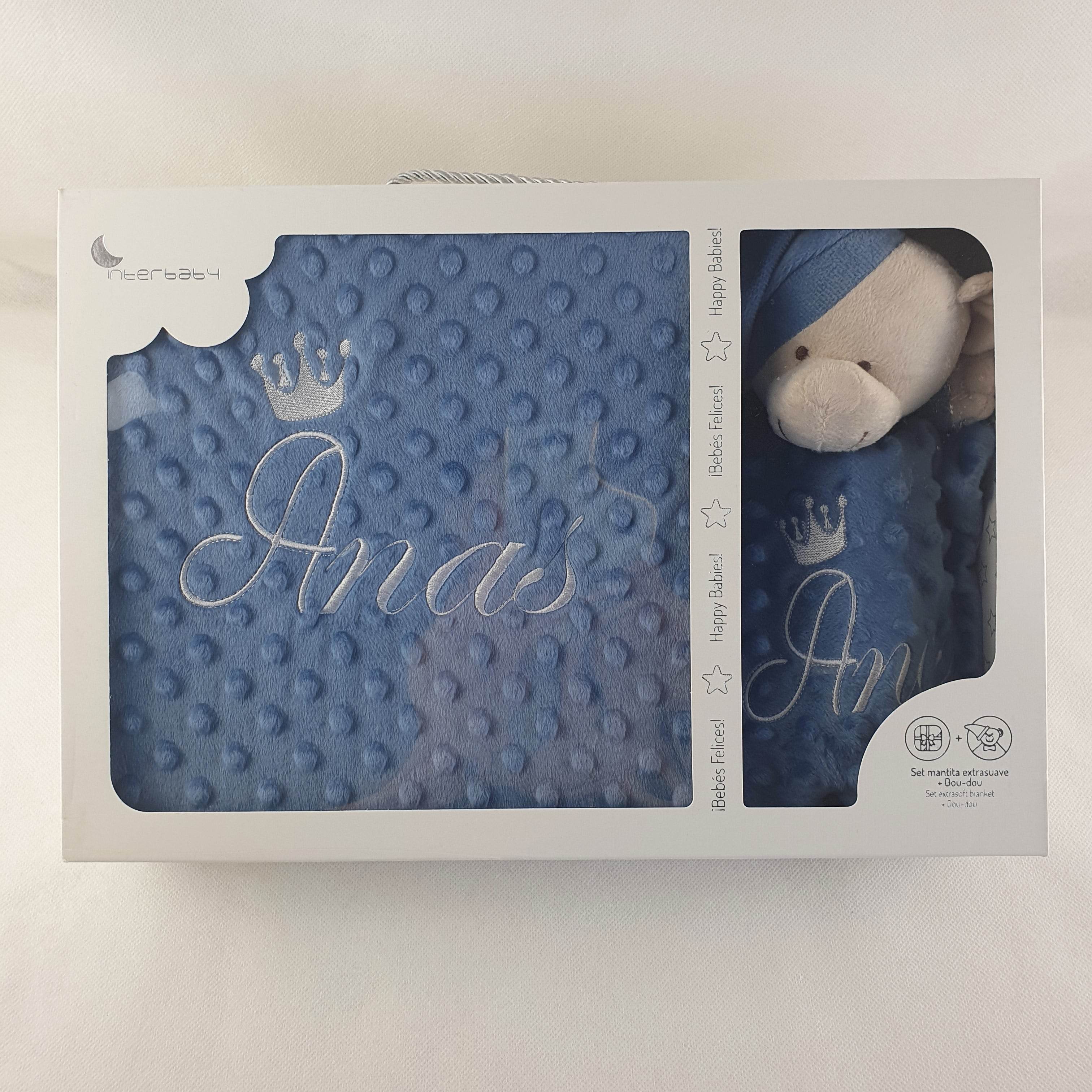 Personalisierte Decke mit Teddy (Regalo-Set) Minky | Royalblau - Minas Baby Paradies