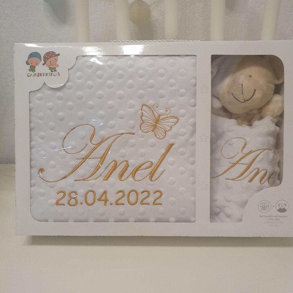 Personalisierte Decke mit Teddy (Regalo-Set) Minky | Weiß - Minas Baby Paradies