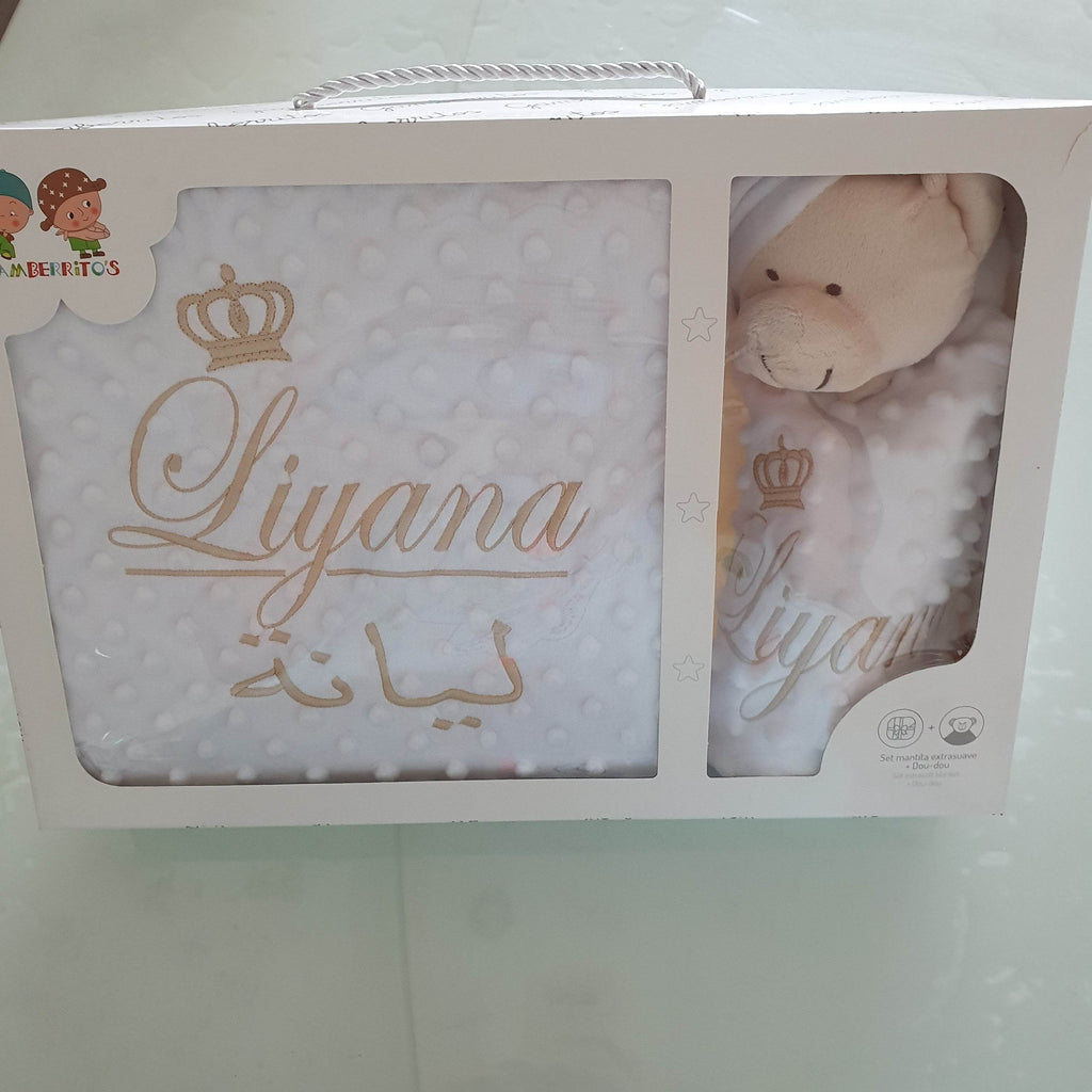 Personalisierte Decke mit Teddy (Regalo-Set) Minky | Weiß - Minas Baby Paradies