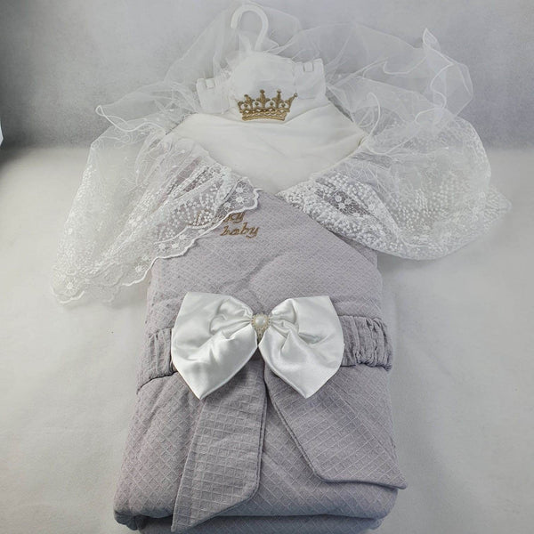Luxuriöse Baby Einschlagdecke | grau - Minas Baby Paradies