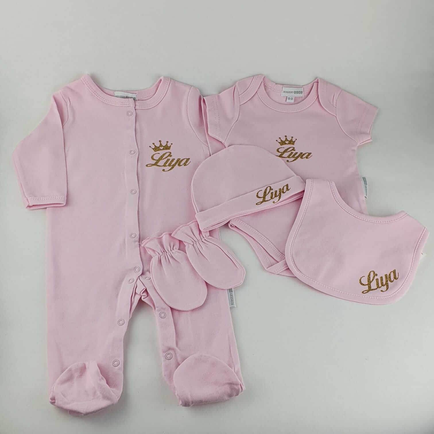 Personalisierte Strampler Set (5-Teilig) | Rosa - Minas Baby Paradies