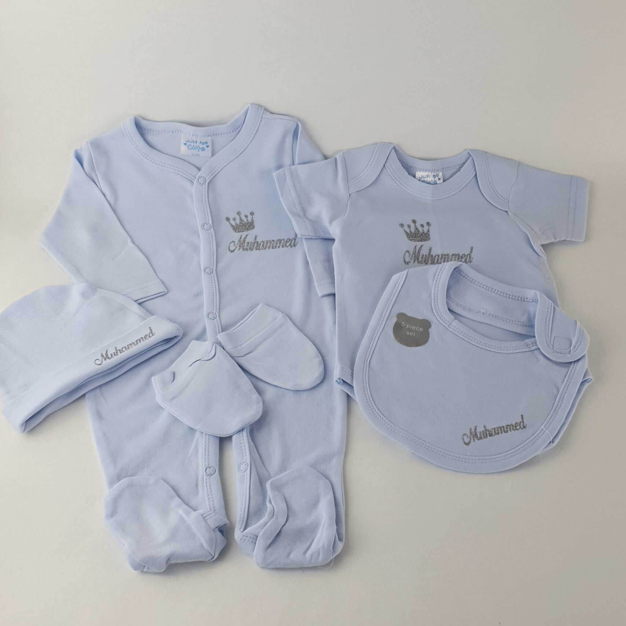 Personalisierte Strampler Set (5-Teilig) | Blau - Minas Baby Paradies