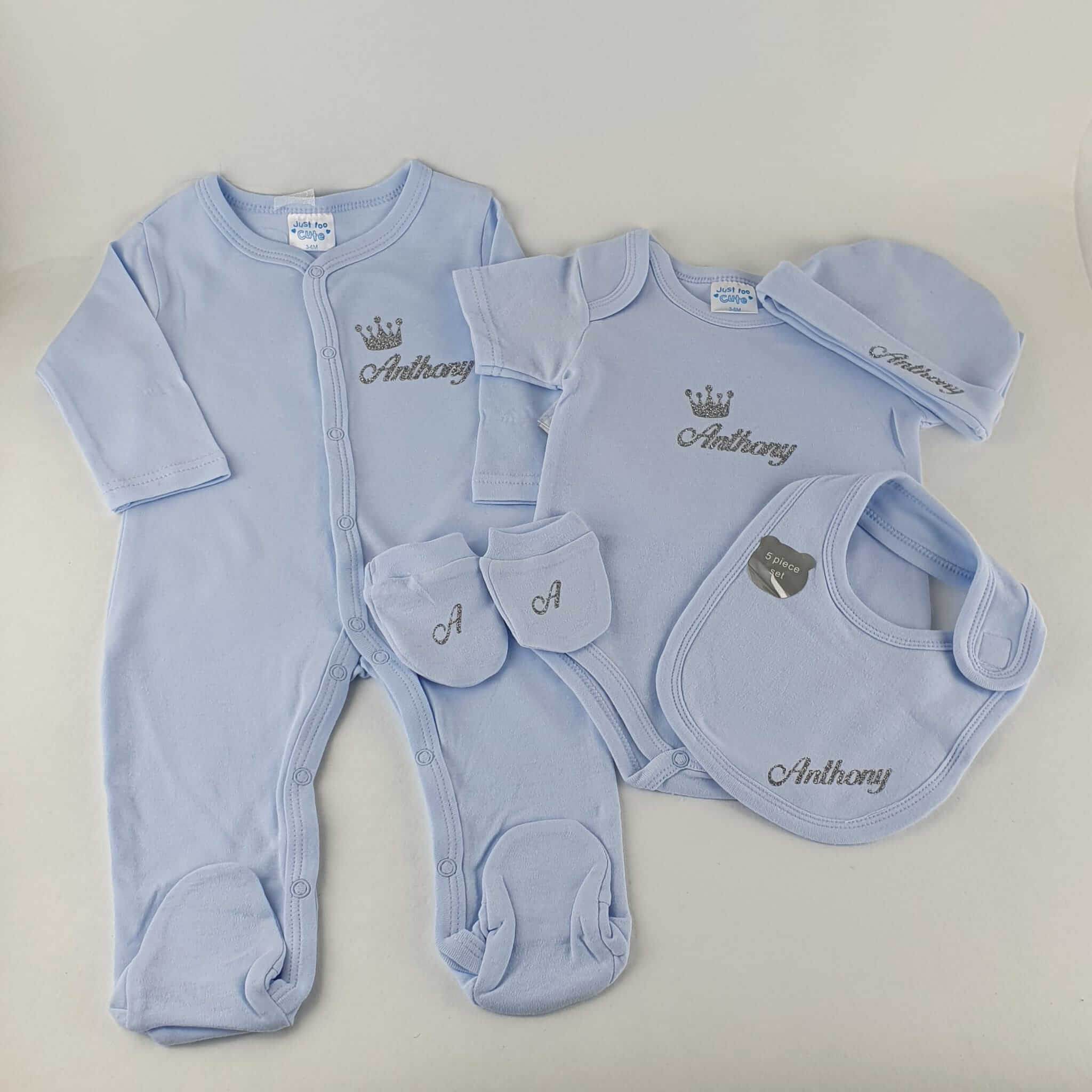 Personalisierte Strampler Set (5-Teilig) | Blau - Minas Baby Paradies