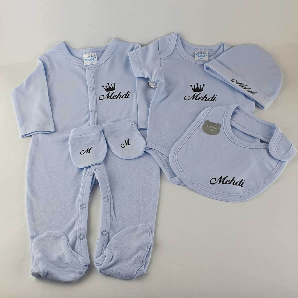 Personalisierte Strampler Set (5-Teilig) | Blau - Minas Baby Paradies