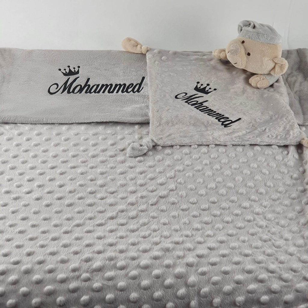 Personalisierte Decke mit Teddy (Regalo-Set) Minky | Grau - Minas Baby Paradies