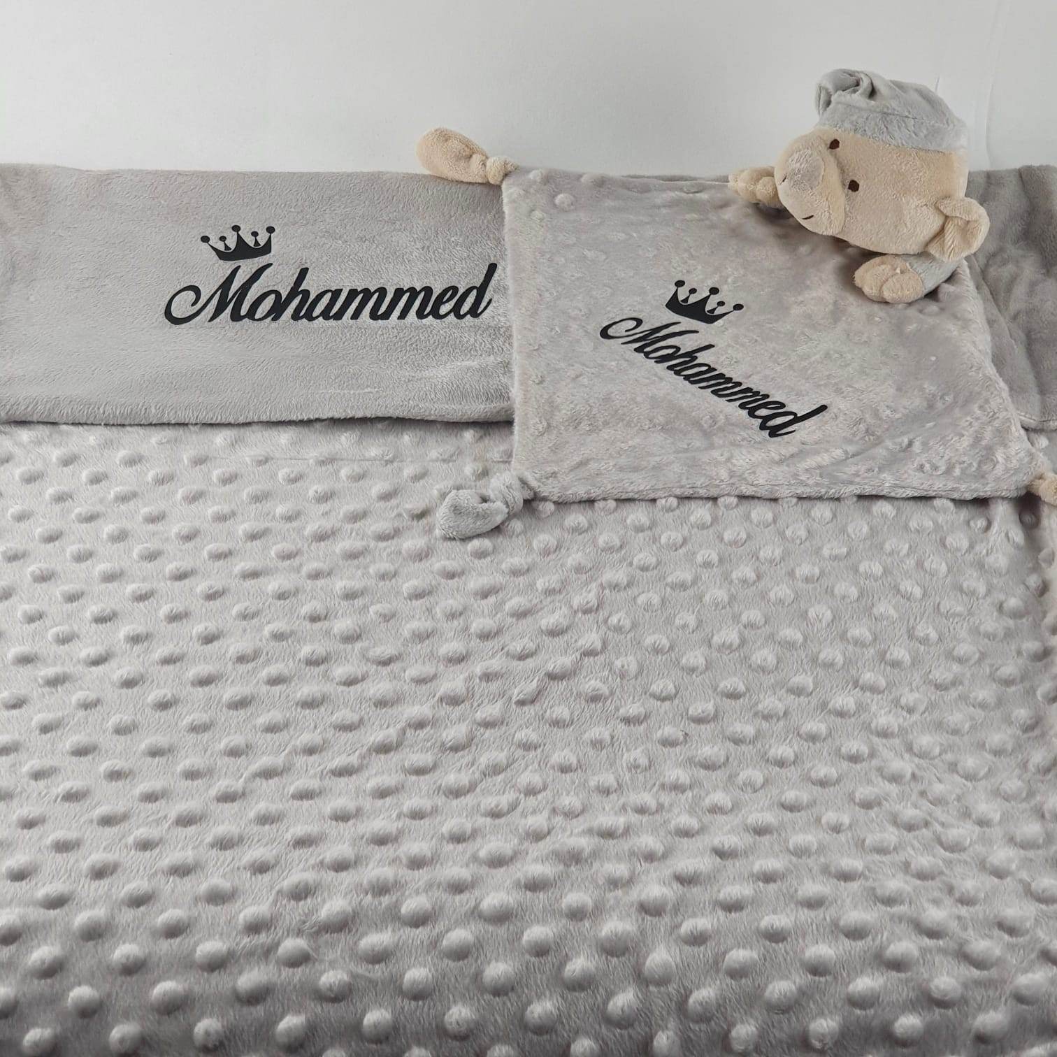 Personalisierte Decke mit Teddy (Regalo-Set) Minky | Grau - Minas Baby Paradies