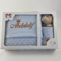 Personalisierte Decke mit Teddy (Regalo-Set) Minky | Blau - Minas Baby Paradies