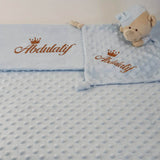 Personalisierte Decke mit Teddy (Regalo-Set) Minky | Blau - Minas Baby Paradies