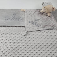 Personalisierte Decke mit Teddy (Regalo-Set) Minky | Grau - Minas Baby Paradies