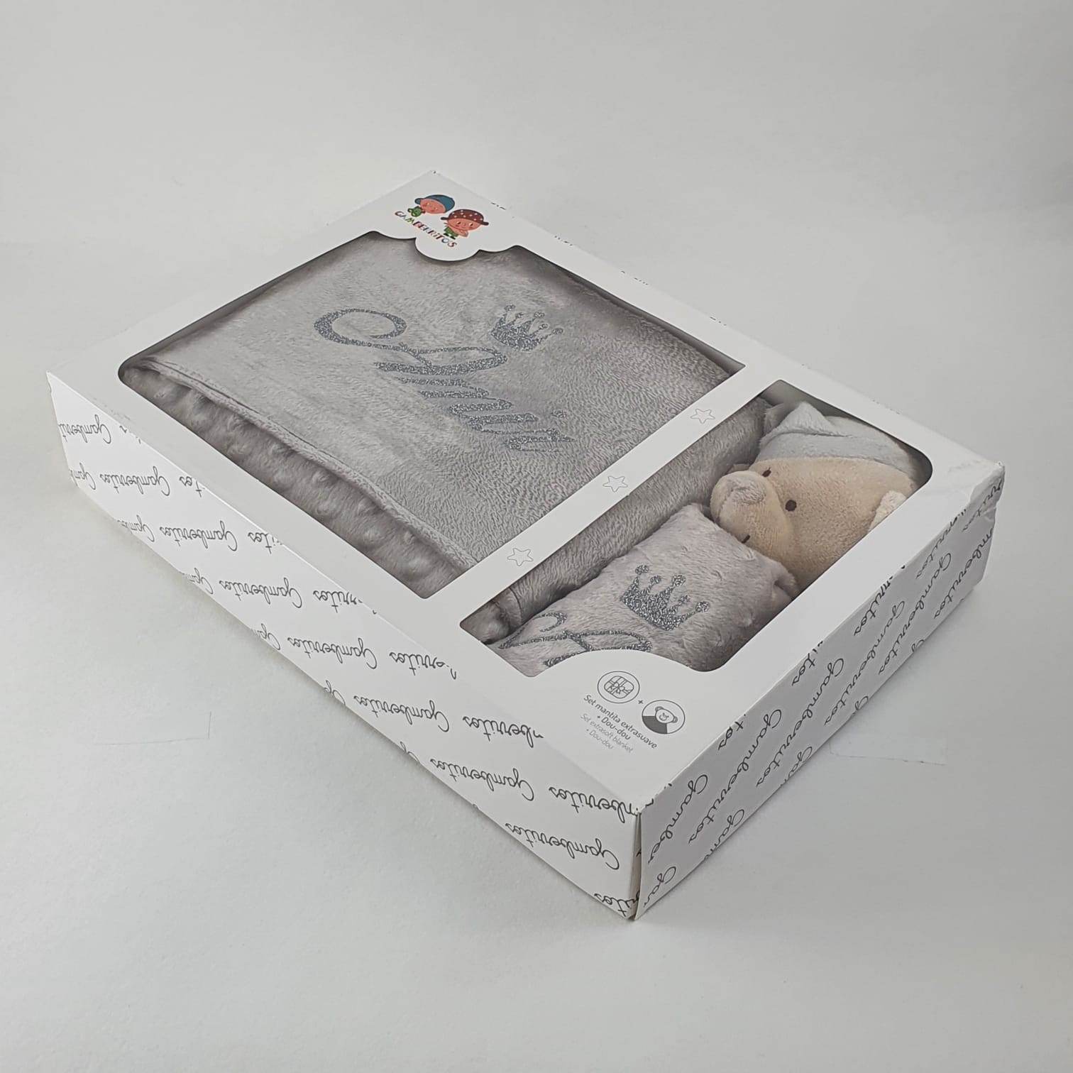 Personalisierte Decke mit Teddy (Regalo-Set) Minky | Grau - Minas Baby Paradies