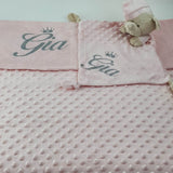 Personalisierte Decke mit Teddy (Regalo-Set) Minky | Rosa - Minas Baby Paradies